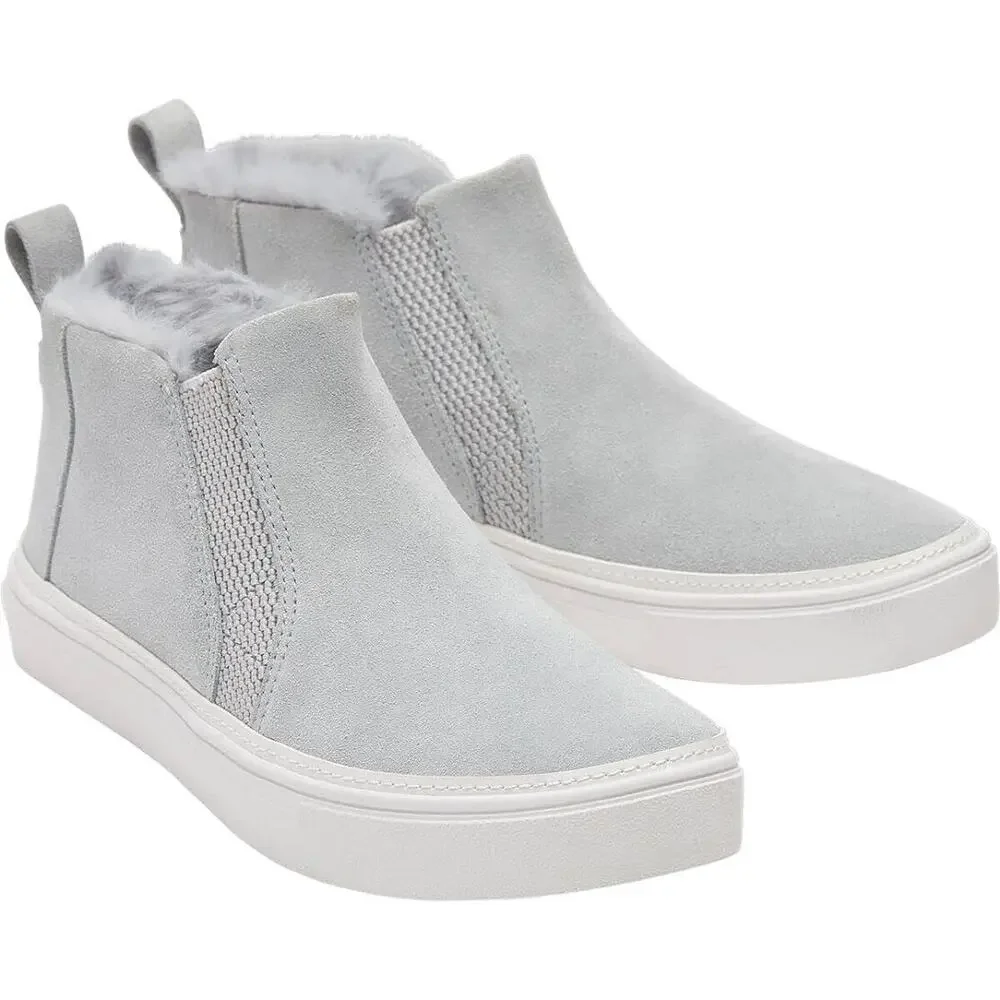 Toms Bryce Gray Suede Faux Fur Ankle Boots Size 11 Casual Slip On